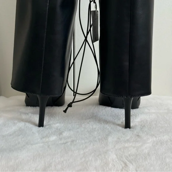 Worthington Sleek Black Leather Heeled Boots - Picture 9 of 14